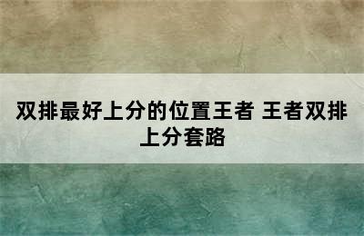 双排最好上分的位置王者 王者双排上分套路